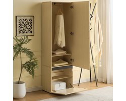 Garderobekast Met Spiegel En Uitziehbare Kledingstang - Voor Hal En Slaapkamer - MDF - Hout - 54x34,5x179,5 Cm