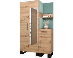 Garderobekast met spiegel Ganggarderobe Compacte garderobe Vestibule Wandkast Plank Hal & Gang Kast Schoenenkast Gestoffeerde panelen en met een kussen - (BxHxD): 116x196x45,6 cm - ERNETST 16 - Artisan (Mint (Manila 11))