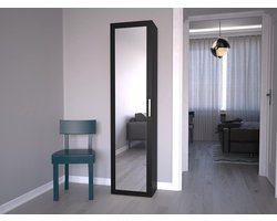 Garderobekast met spiegel, Garderobekast voor de gang, Ruimte voor het ophangen van kleding, 2 planken, Garderobekasten, Garderobekasten, Hangers, Garderobekast voor de gang (zwart) (Verzonden in 2 pakketten)