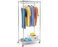 Garderobekast op wielen - heavy-duty kledingrek - met 2 planken - multifunctioneel