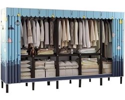 Garderobekast - Opbergkast - Kleding Opbergen - Robuust Staal Frame - 200cm Breed - Blauw