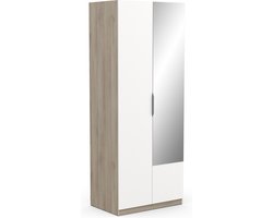 Garderobekast Spectre 80cm met spiegel - mat wit/eik