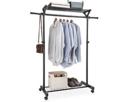 Garderobekast VIDA in hoogte verstelbaar, zwart - kledingstang op wieltjes, garderobe met schoenenrek en hoedenrek voor slaapkamer kleedkamer - grote afbeelding