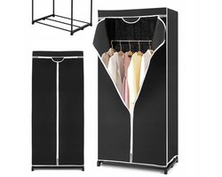 Garderobekast - Zwarte Stalen Kledingkast - 172x74x50cm Met Rits & Opbergvakken - Makkelijk in Elkaar te Zetten - Ruimtebesparend voor Slaapkamer & Woonkamer