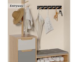 Garderobelijst met 6 haken, zwart-goud, moderne kledinghaken, garderobe, inklapbare jashouder voor jassen, hoeden, sjaals, paraplu's en sleutels