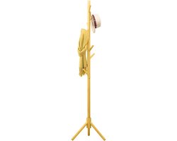 Garderobelijst van massief berkenhout met 8 haken – 176 cm hoog – geel