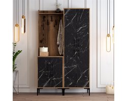 Garderobemeubel Berlin Melamine Walnoot Zwart Marmerlook