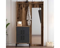Garderobemeubel Berlin met spiegel Melamine Walnoot Antraciet