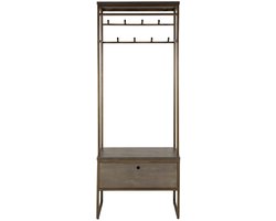 Garderoberek met Kapstok & Schoenenrek (181cm x 70cm x 35cm) - Garderoberek industrieel - Garderobe Rek lades - Halmeubel - Kapstok Staand met 8 haken - Wandkapstok Muur Hoedenplank - Hout & Zwart Metaal Landelijk