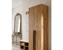 Garderobeset 5-delig 132 kg - Luxe Halmeubel met Gevoerde Eco-Leren Panelen, Kapstok en Schoenenkast - Wit / Eiken Kraft Gold / Mat Zwart - Yesdeals