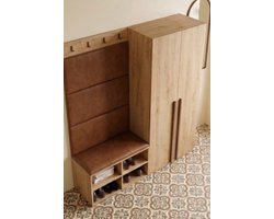 Garderobeset 5-delig 132 kg - Luxe Halmeubel met Gevoerde Eco-Leren Panelen, Kapstok en Schoenenkast - Zwart / Eiken Kraft Gold / Mat Zwart - Yesdeals