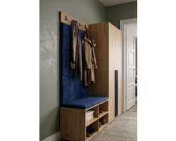 Garderobeset 5-delig 132 kg - Luxe Halmeubel met Gevoerde Panelen, Kapstok en Schoenenkast - Blauw / Eiken Kraft Gold / Mat Zwart - Yesdeals
