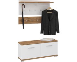 Garderobeset BILBOA van MDF/spaanplaat in Wotan eik/wit, 2-delige set met bank en hangkast