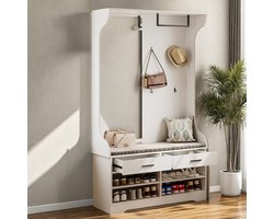 Garderobeset met deuren - Kapstok met bank - Hal organiseren - Geïntegreerde spiegel - 104 x 35 x 180 cm