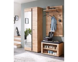 Garderobeset met Schoenenbank en Garderobekast – 3-delige Gangmeubel Set van Massief Essenhout met Spiegel, Kapstokpaneel, Soft-Close Deuren, Modern Bruin – 40 x 175 x 203 cm