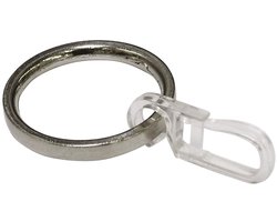 GARDINIA gordijnringen voor gordijnroedes met een diameter van 19 mm, met gordijnhaken, 6 stuks, gordijnringen, breedte 4 mm, metaal, RVS-look