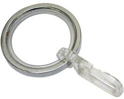 GARDINIA gordijnringen voor gordijnroedes met een diameter van 20 mm, met schuifinzetstuk en gordijnhaken, 10 stuks, serie Chicago, breedte 4 mm, metaal, chroom