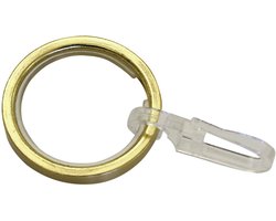 GARDINIA gordijnringen voor gordijnroedes met een diameter van 20 mm, met schuifinzetstuk en gordijnhaken, 10 stuks, serie Chicago, breedte 4 mm, metaal, mat messing