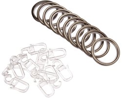 GARDINIA gordijnringen voor gordijnroedes met een diameter van 20 mm, met schuifinzetstuk en gordijnhaken, 10 stuks, serie Chicago, breedte 4 mm, metaal, titanium