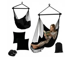 Gardlov Hangstoel 210 cm – Hangende Stoel met 2 Kussens – Brazilian Hang Chair – Max 150 kg – Voor Tuin, Balkon en Binnen – Zwart