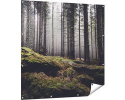 Gards Tuinposter Bos met Mos op Rotsen - 120x120 cm - Tuindoek - Tuindecoratie - Wanddecoratie buiten - Tuinschilderij