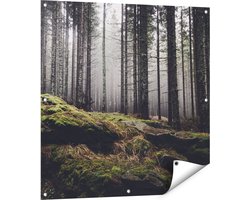 Gards Tuinposter Bos met Mos op Rotsen - 90x90 cm - Tuindoek - Tuindecoratie - Wanddecoratie buiten - Tuinschilderij