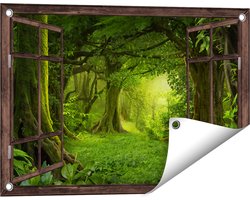 Gards Tuinposter Doorkijk Groene Tropische Jungle Bos - 60x40 cm - Tuindoek - Tuindecoratie - Wanddecoratie buiten - Tuinschilderij