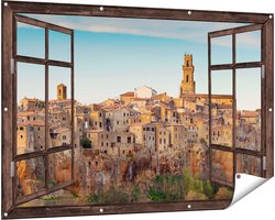 Gards Tuinposter Doorkijk Oude Stad in Toscane, Italië - 150x100 cm - Tuindoek - Tuindecoratie - Wanddecoratie buiten - Tuinschilderij