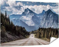 Gards Tuinposter Weg voor de Grote Berg in het Bos - 150x100 cm - Tuindoek - Tuindecoratie - Wanddecoratie buiten - Tuinschilderij