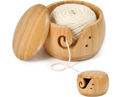 Garenschaal bamboe garen kom met deksel haakschaal garenhouder schaal gebreide schaal voor wol ronde wollen schaal - ShopVlot
