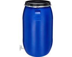 Garronda 220l Kunststof Trommel Met Deksel – Regenton met Kraan - Vat - HDPE - Voedselvat - Tuin Hobbock – Blauw - GD-STE-BarrelP