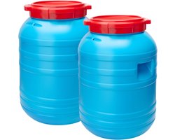 Garronda 2x30L Kunststof Trommel Met Deksel - Vat - HDPE - Voedselvat - Tuin Hobbock - Blauw/Rood – GD-SK-Barrel