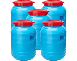 Garronda 5x30L Kunststof Trommel Met Deksel - Vat - HDPE - Voedselvat - Tuin Hobbock - Blauw/Rood – GD-SK-Barrel