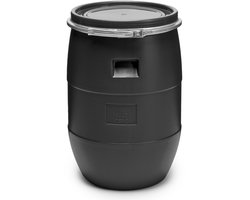 Garronda 60L Kunststof Trommel Met Deksel - Regenton - Vat - HDPE - Voedselvat - Tuin Hobbock – Zwart – GD-STE-Barrel