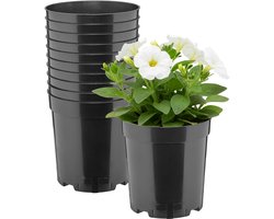 Garronda Set van 10 hoge ronde kunststof kweekpotten met drainagegaten (Zwart, Ø14 x 15 cm (2L)) GD-KW-RH