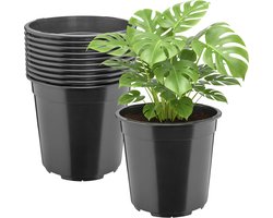 Garronda Set van 10 hoge ronde kunststof kweekpotten met drainagegaten (Zwart, Ø24 x 22 cm (7L)) GD-KW-RH