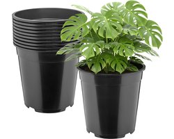 Garronda Set van 10 hoge ronde kunststof kweekpotten met drainagegaten (Zwart, Ø25 x 24 cm (9,5L)) GD-KW-RH