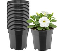 Garronda Set van 20 hoge ronde kunststof kweekpotten met drainagegaten (Zwart, Ø13 x 11,5 cm (1L)) GD-KW-RH