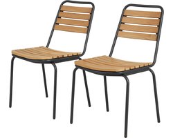 Gartenstoel Set van 2 61x47x81 cm Naturel, Stapelbare Buitenstoelen met Rugleuning, Weerbestendige Tuinstoelen, Outdoor Stoelen voor Tuin, Terras, Balkon en Veranda, Comfortabele Tuinmeubelen tot 160 kg