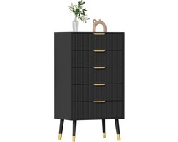 Garvee 5-ladekast voor slaapkamer, moderne kledingkast, ladekast, opbergkast, opbergmeubel, kleine geribbelde nachtkastje voor slaapkamer, zwart