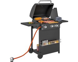 Gas barbecue 9,5 KW Grillwagen met 4 Branders, Zijbrander 123 x 57 x 98 cm Zwart