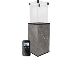 Gas Terrashaard – Bellavero Peto Mini Gashaard Buiten | 4–8,2 kW | Vrijstaand | Verrijdbaar met Wielen | Glazen Vlamkamer | Inclusief Afstandsbediening & Gasslang | Moderne Terrasverwarmer Tuin & Balkon – Oxide Grijs