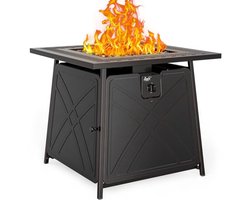 Gas Vuurkorftafel 28 inch - 50.000 BTU Vierkante Outdoor Propaan Tafel met Deksel en Blauw Vuurglas