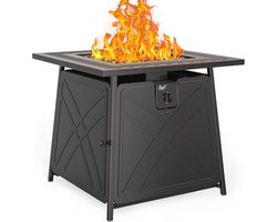 Gas Vuurkorftafel 28 inch - 50.000 BTU Vierkante Outdoor Propaan Tafel met Deksel en Blauw Vuurglas