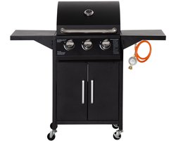 Gasbarbecue - Gasbarbecue en grill - 3 Branders - Met slang en thermometer - Zwart