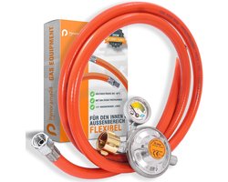 Gasdrukregelaar 50 mbar met manometer en flexibele gasslang 80 cm voor barbecues en terrasverwarmers