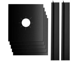 Gasfornuis Beschermers (Zwart) (4 Stuks) - Afdekplaat Voor Fornuis - Afdekplaat Voor Kookplaat - Afdekplaat Inductie - Ovenbeschermer - Pannendrager - Gasfornuis Accessoires