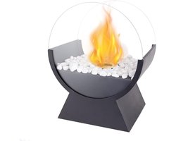 Gaslantaarn Buiten Tafelmodel - Tafelhaard 20Dx26Bx34Hcm - Glas en Metaal - Sfeerhaard Buiten of Binnen - Oneindige Branduren - Gas Lantaarn - Vuurtafel - Unieke Sfeer - Zwart
