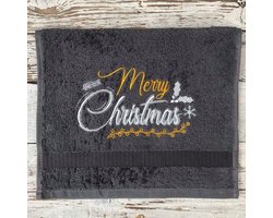 Gastendoekje – Antraciet – Merry Christmas – Kerst – 50x30 cm – 100% katoen – Funnies
