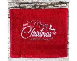 Gastendoekje – Rood – Merry Christmas – Kerst – 50x30 cm – 100% katoen – Lovely Stitches